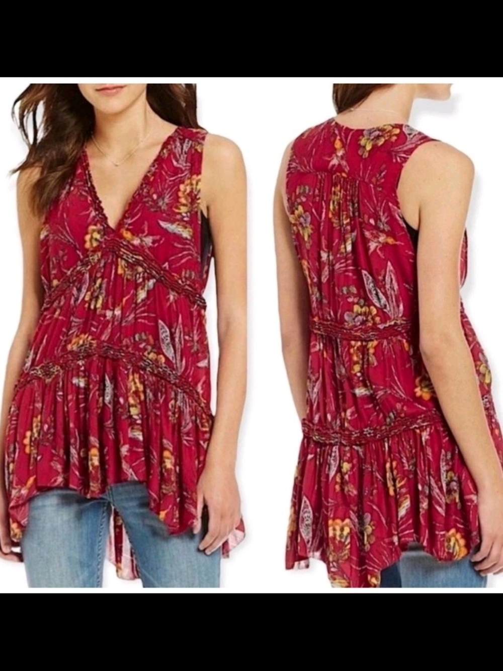 Free People Red Floral Blouse Size  S
